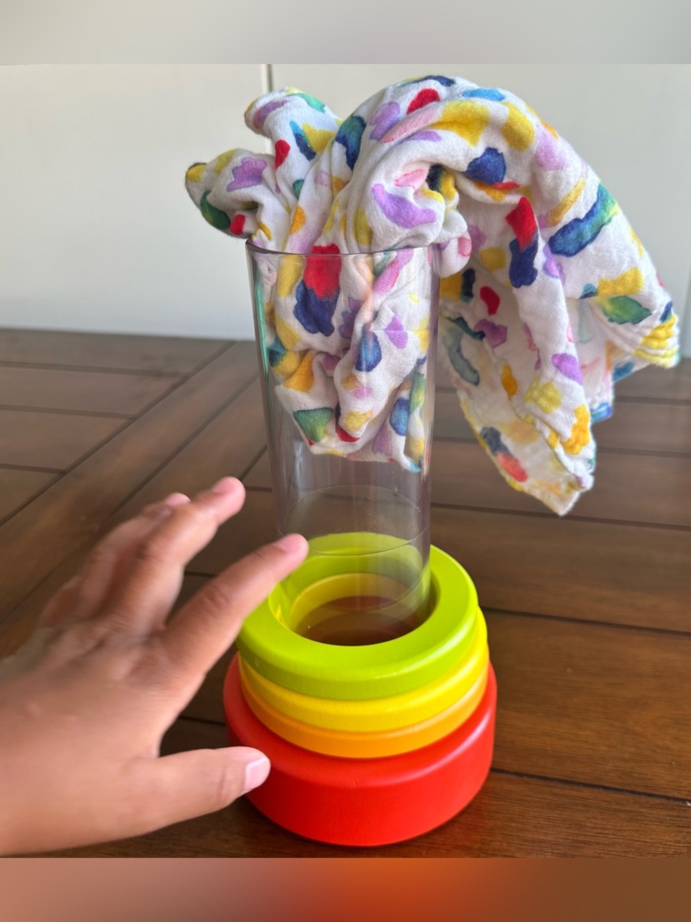 Lovevery Clear Tube w/ Stacking Rings + Peek-A-Boo Blanket | 9-10 months